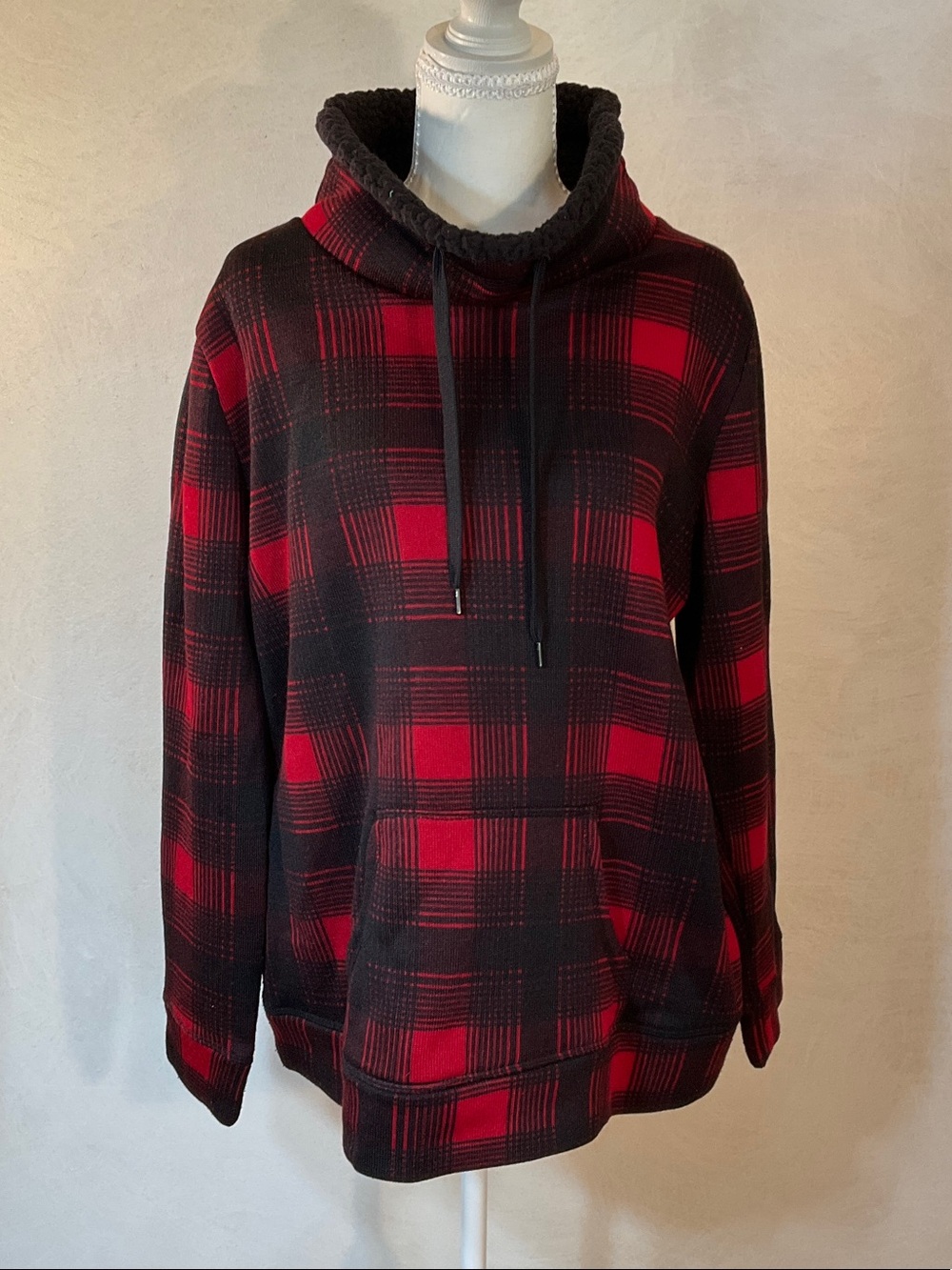 St. John's Bay Red and Black Plaid Pullover Hoodie